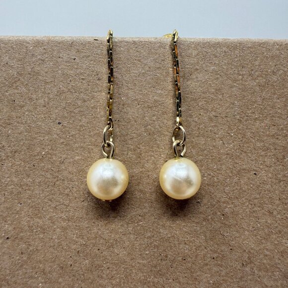 Napier Imitation Pearl Drop Earrings Gold-Tone Vintage Dangle Classic Minimal‎ - Picture 1 of 7